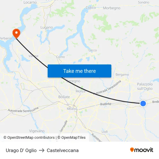 Urago D' Oglio to Castelveccana map