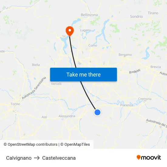 Calvignano to Castelveccana map