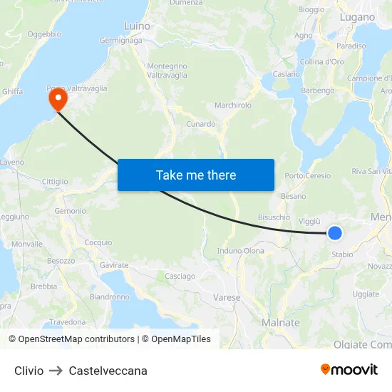 Clivio to Castelveccana map
