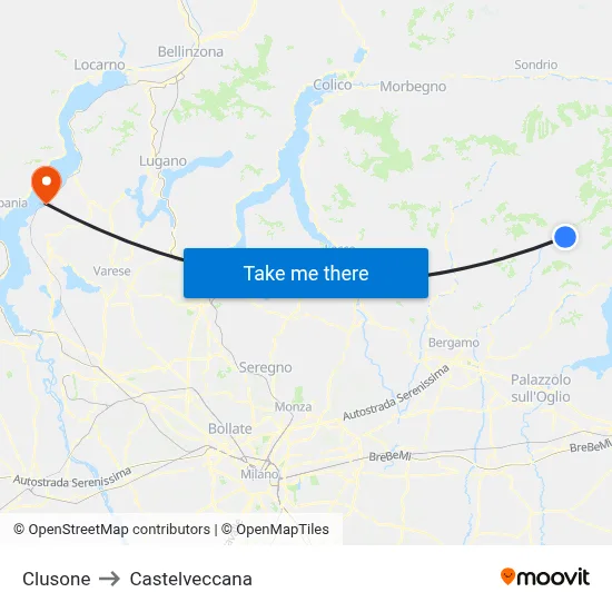 Clusone to Castelveccana map