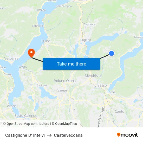 Castiglione d'Intelvi to Castelveccana map