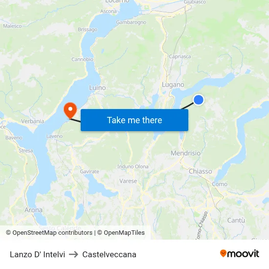 Lanzo d'Intelvi to Castelveccana map
