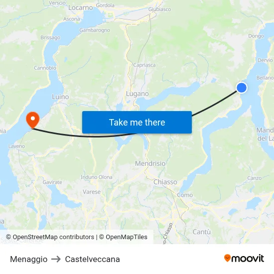 Menaggio to Castelveccana map