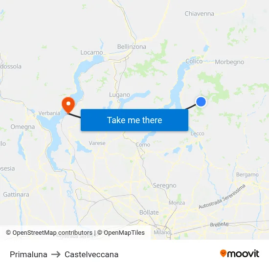 Primaluna to Castelveccana map