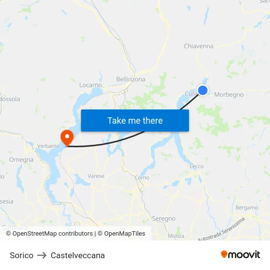 Sorico to Castelveccana map
