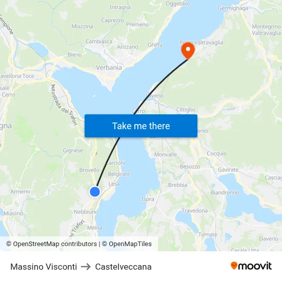 Massino Visconti to Castelveccana map