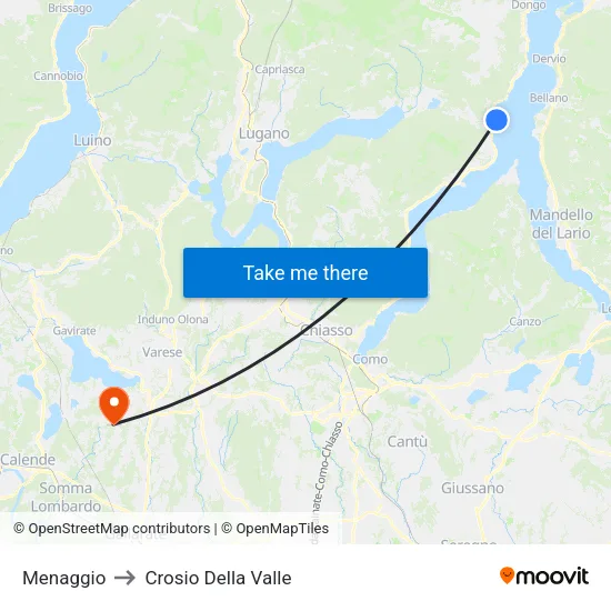 Menaggio to Crosio Della Valle map