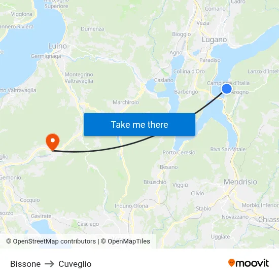 Bissone to Cuveglio map