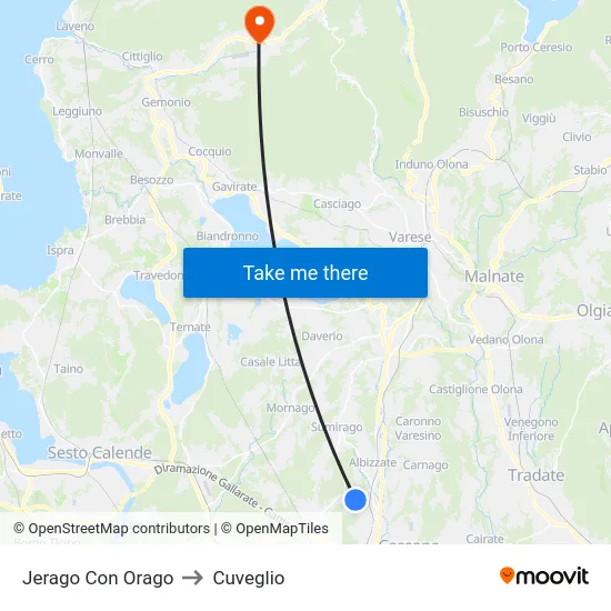 Jerago con Orago to Cuveglio map