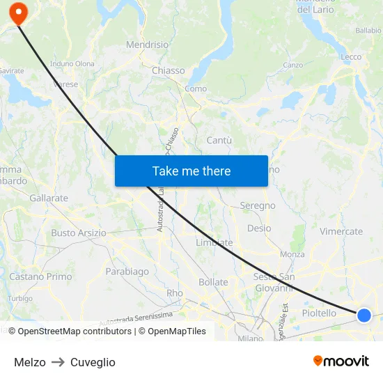 Melzo to Cuveglio map