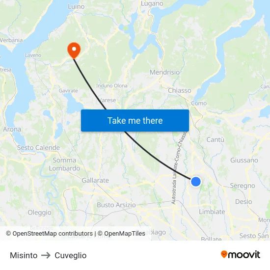 Misinto to Cuveglio map