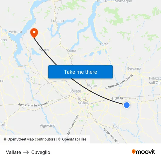 Vailate to Cuveglio map