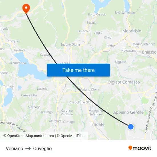 Veniano to Cuveglio map