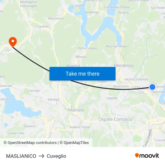 Maslianico to Cuveglio map