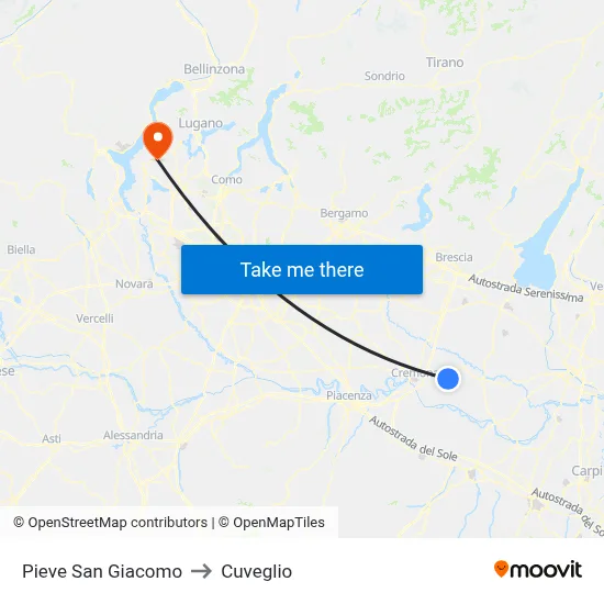 Pieve San Giacomo to Cuveglio map