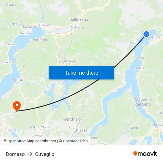 Domaso to Cuveglio map