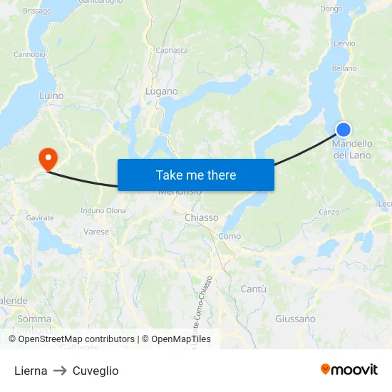 Lierna to Cuveglio map
