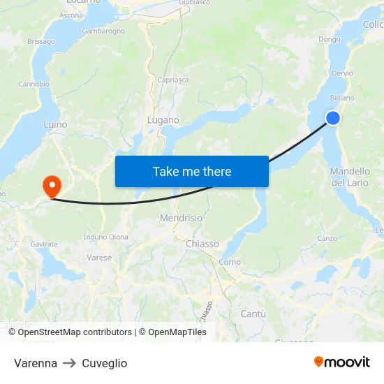 Varenna to Cuveglio map