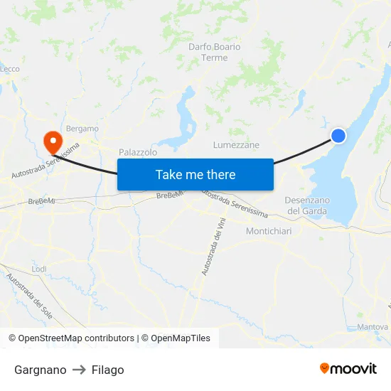 Gargnano to Filago map