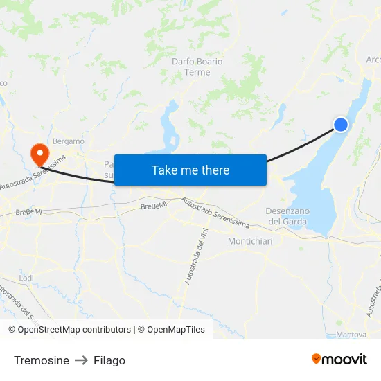Tremosine to Filago map