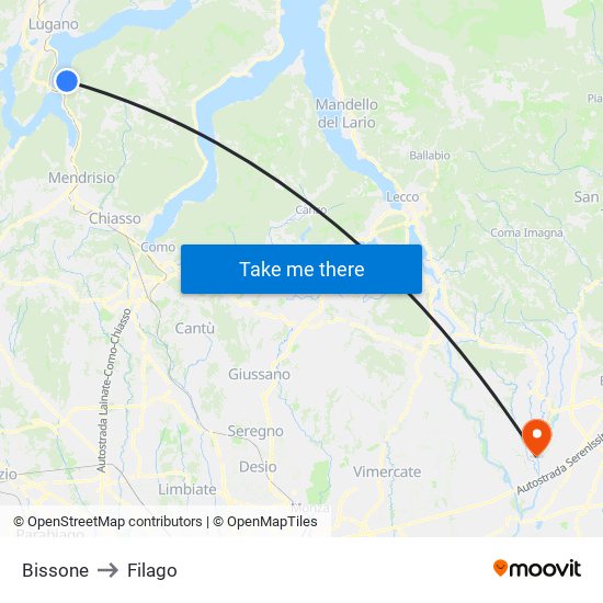 Bissone to Filago map