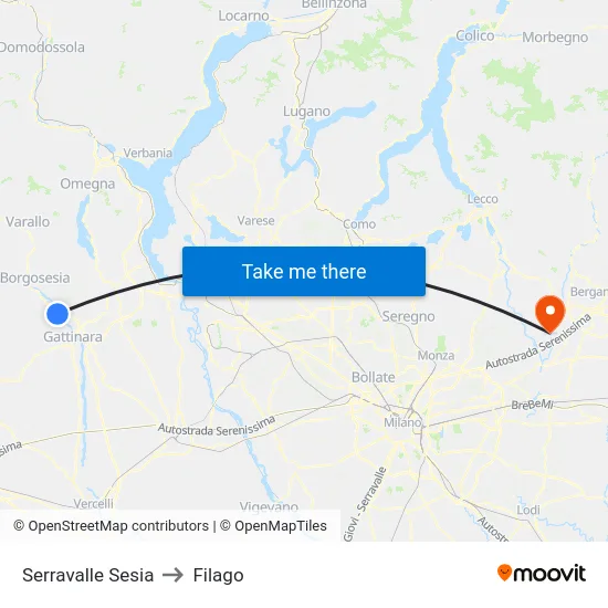 Serravalle Sesia to Filago map