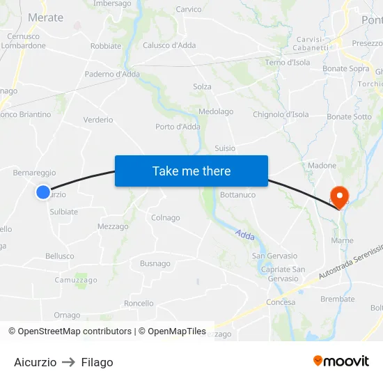 Aicurzio to Filago map