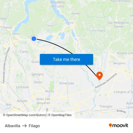 Albavilla to Filago map