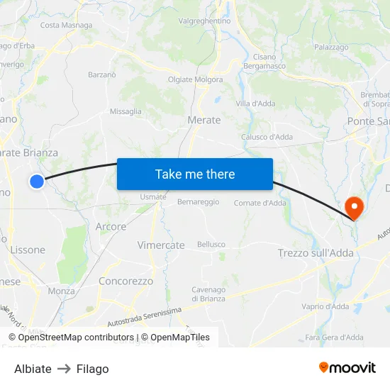 Albiate to Filago map
