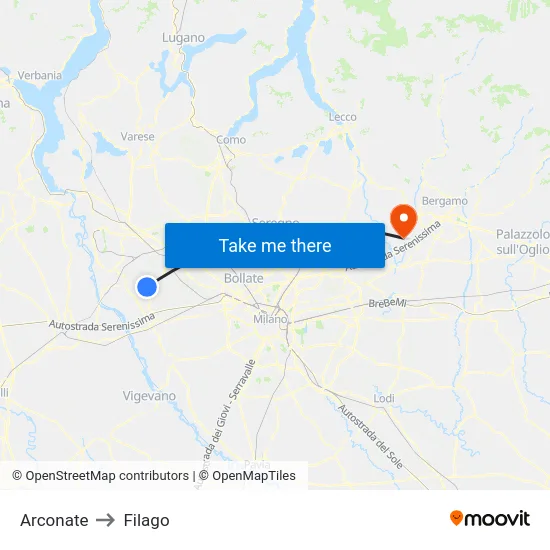 Arconate to Filago map