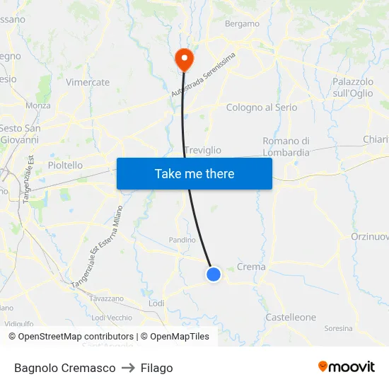 Bagnolo Cremasco to Filago map