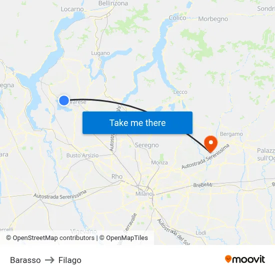 Barasso to Filago map