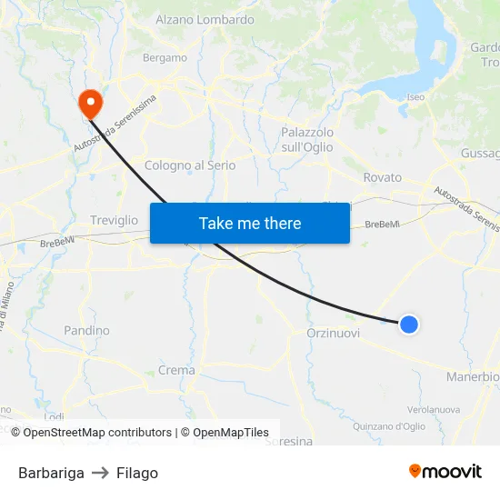 Barbariga to Filago map
