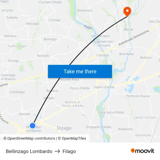 Bellinzago Lombardo to Filago map