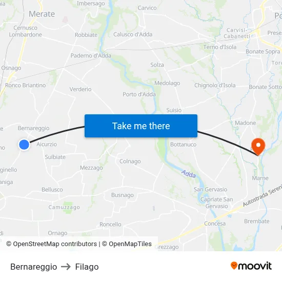 Bernareggio to Filago map