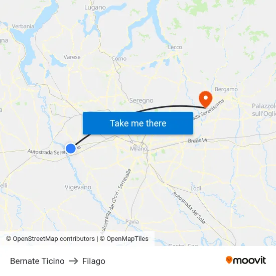 Bernate Ticino to Filago map