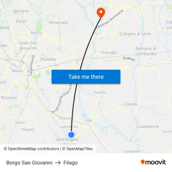 Borgo San Giovanni to Filago map