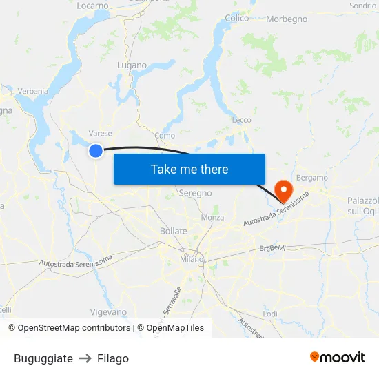 Buguggiate to Filago map