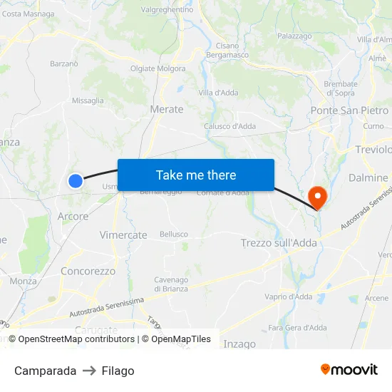 Camparada to Filago map
