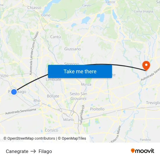 Canegrate to Filago map