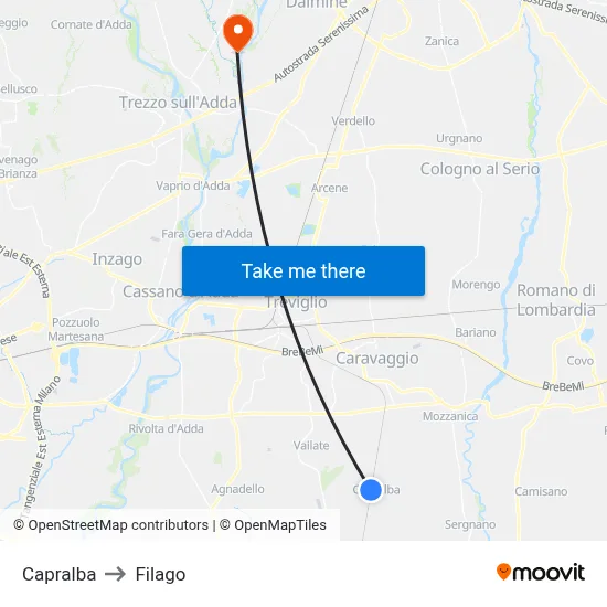 Capralba to Filago map
