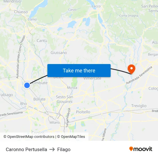 Caronno Pertusella to Filago map