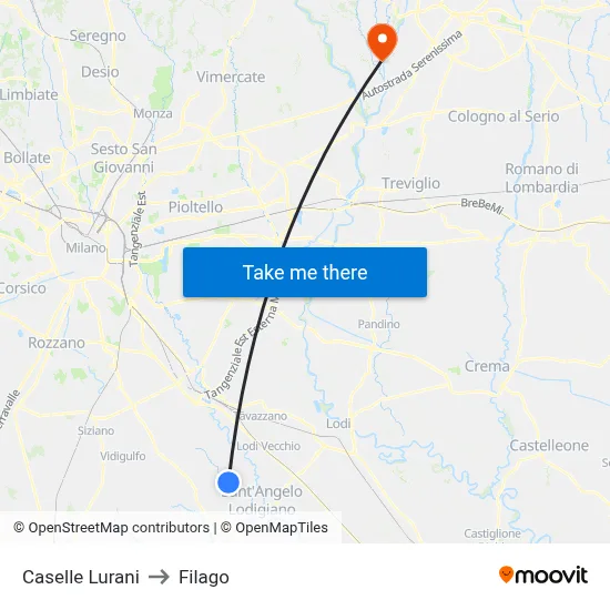 Caselle Lurani to Filago map