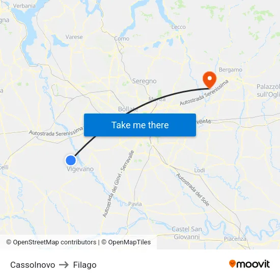Cassolnovo to Filago map