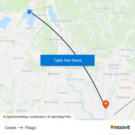 Civate to Filago map