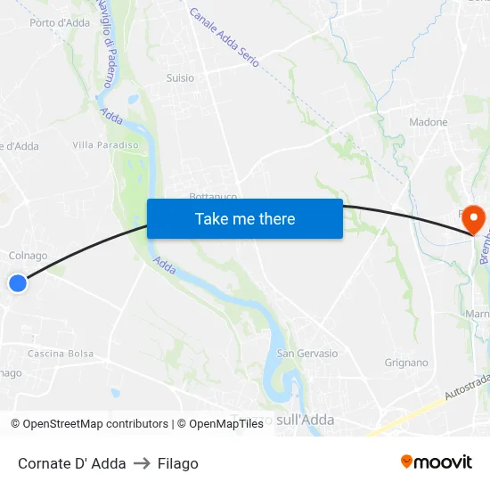 Cornate D' Adda to Filago map