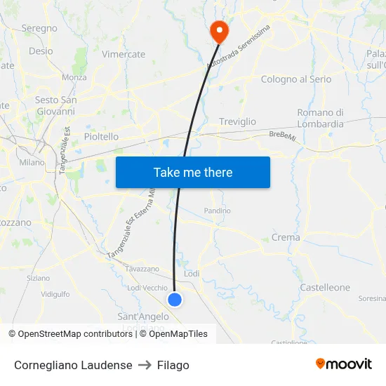 Cornegliano Laudense to Filago map