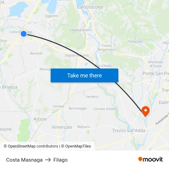 Costa Masnaga to Filago map