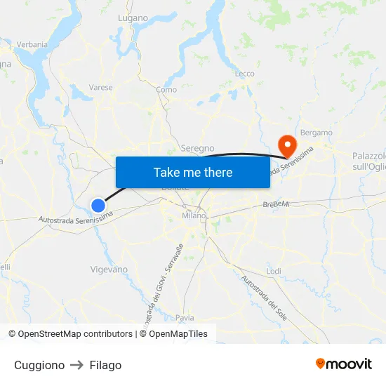 Cuggiono to Filago map