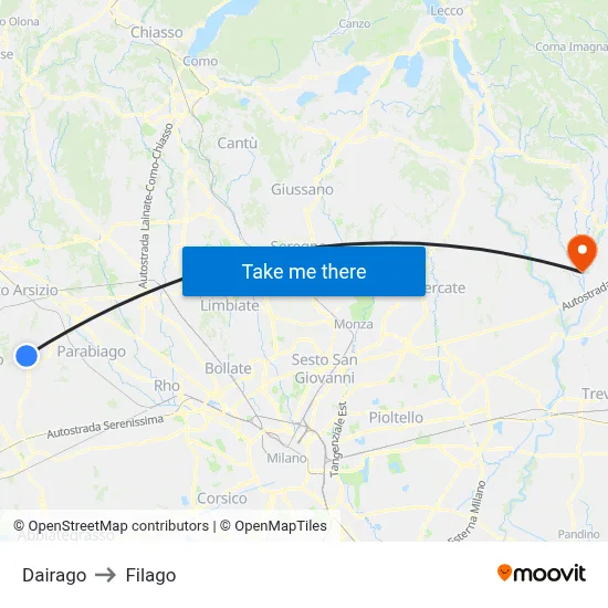Dairago to Filago map